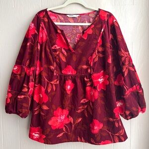 Sonoma 4X Boho Floral Corduroy Long Sleeve Blouse Top
